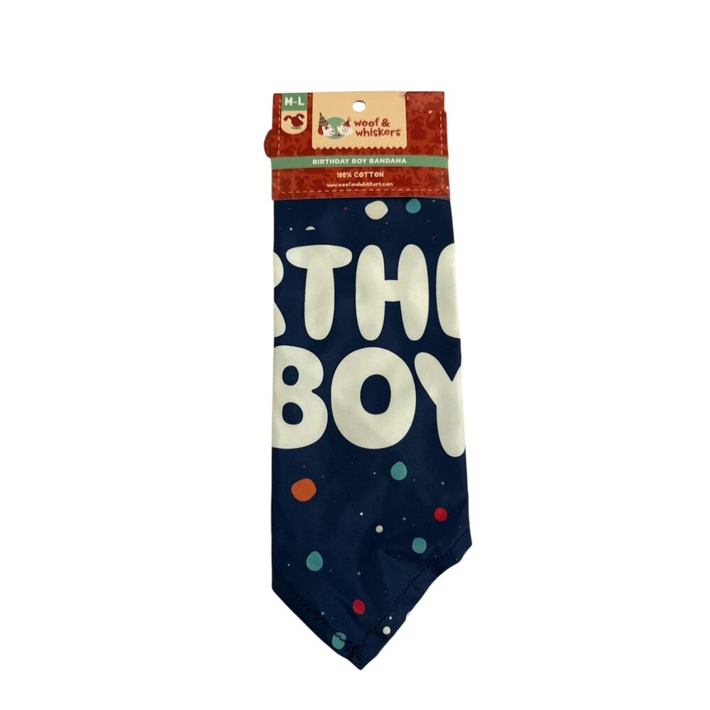 Woof & Whiskers Birthday Boy Dog Bandana M-L 100% Cotton Blue Party Pet